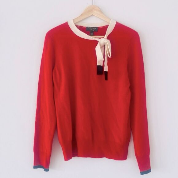Charter Club 100% Cashmere bow tie sweater sz M Blight Red Preppy Feminine Chic - Picture 1 of 8